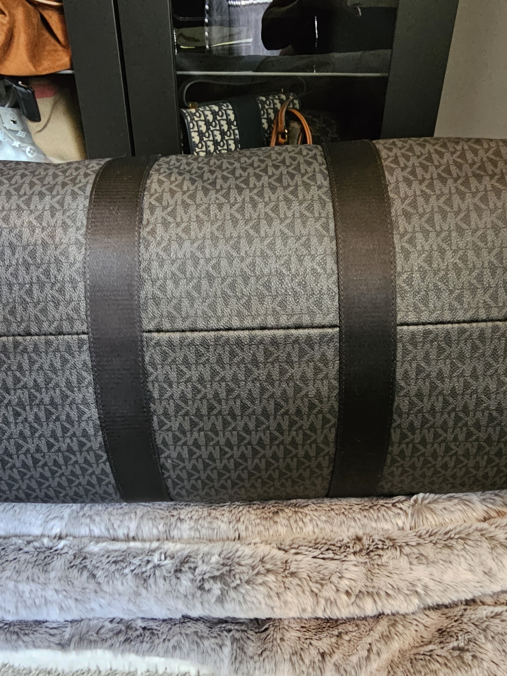 Michael Kors Black Gray MK Monogram Travel Duffel Bag - Picture 4 of 14